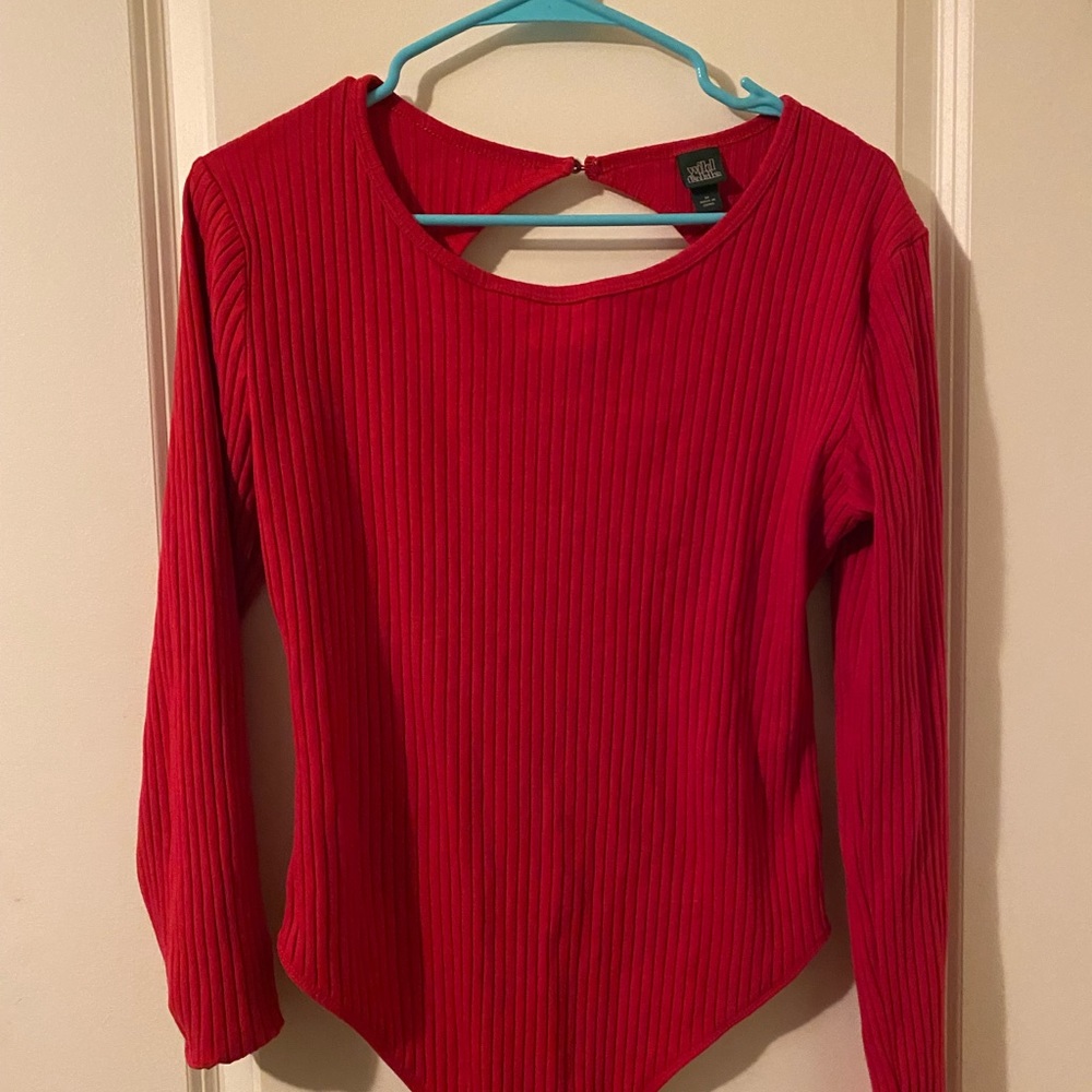 red bodysuit sweater
